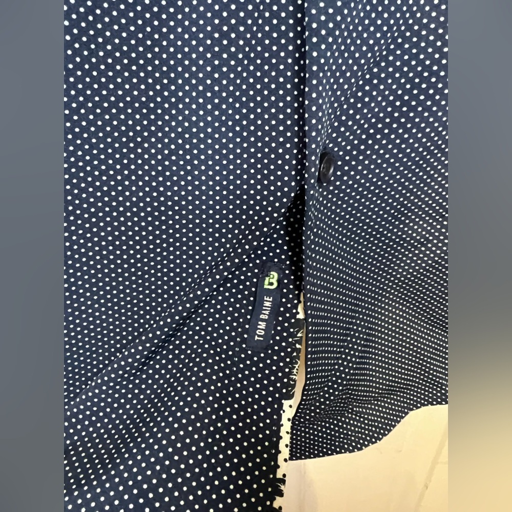 Tom Baine Blue/white dot XXL Slim Fit Stretch Wrinkle Free Button Up Shirt. - Picture 4 of 9